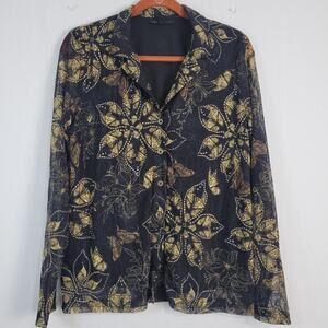 Jane + Delancey floral mesh long sleeve button shirt sz M butterfly fairy grunge